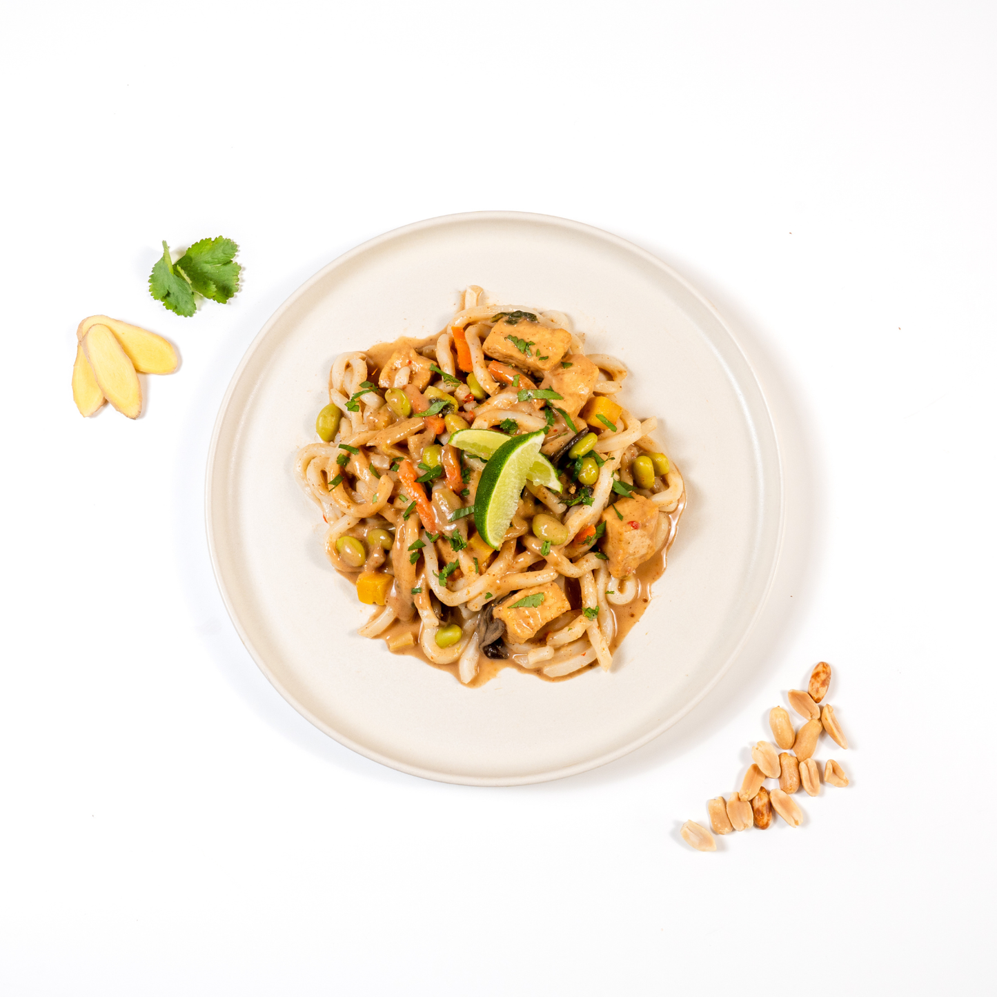 Nouilles udon aux légumes et tofu, sauce satay - Famille 4 pers.