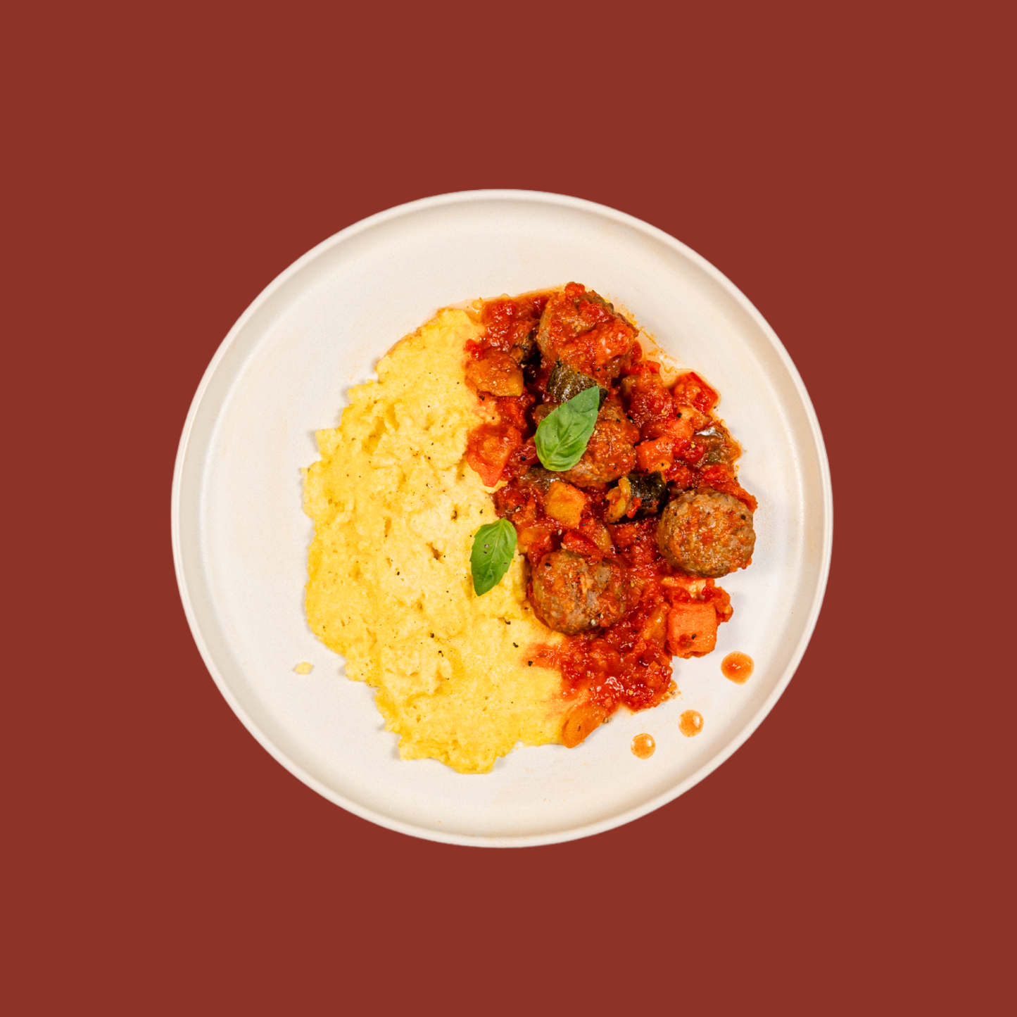 Polpettes de bœuf maison, légumes mijotés et polenta - Famille 4 pers.