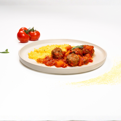 Polpettes de bœuf maison, légumes mijotés et polenta - Famille 4 pers.