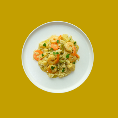 Curry jaune aux crevettes & riz au jasmin  - Famille 4 pers.
