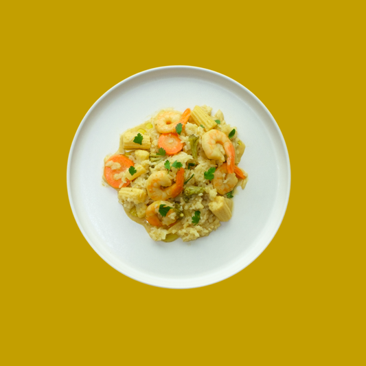 Curry jaune aux crevettes & riz au jasmin  - Famille 4 pers.