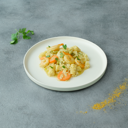 Curry jaune aux crevettes & riz au jasmin  - Famille 4 pers.