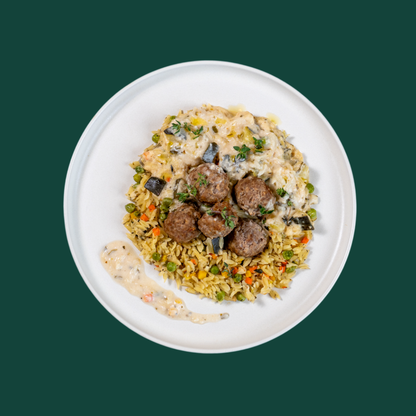 Boulettes de boeuf sauce citron-origan avec orzo aux légumes  - Famille 4 pers.