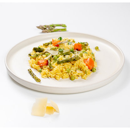 Risotto printanier, asperges et légumes du marché - Famille 4 pers.