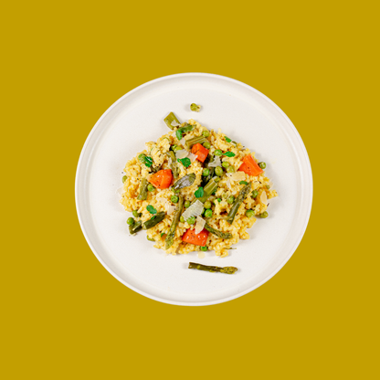 Risotto printanier, asperges et légumes du marché - Famille 4 pers.