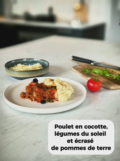 Poulet en cocotte, légumes du soleil et purée maison- Famille 4 pers.
